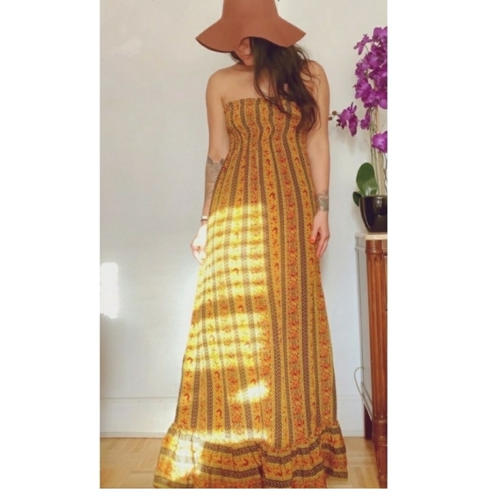 Anthropologie What Goes Around Comes Around Maxi silk printed Dress